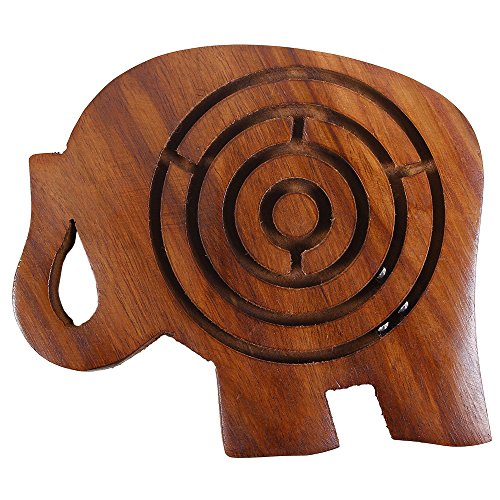 Rosewood Elephant Shaped Labyrinth Hand Carved Board Game Ball in Maze Puzzle
