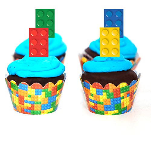 Building Blocks Cupcake Wrappers and Picks 24ct