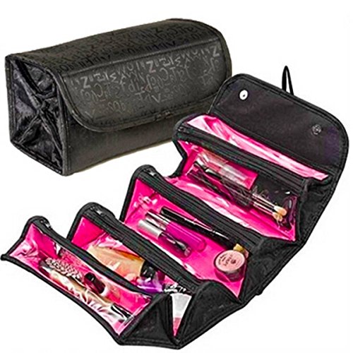 LuckyFine Lady Roll Multifunction Travel Cosmetic Bag Makeup Case Pouch Toiletry Organizer Black
