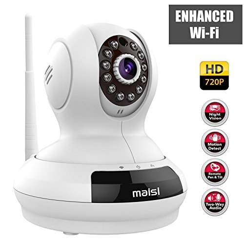 [Enhanced Wi-Fi] Network IP Camera, MAISI Indoor Wireless Day Night Pan/Tilt Baby Monitor / Surveillance Network IP Camera, and MORE (HD 1280x720p Mega-Pixels, Two Way Talk, Built-in Mic & Speaker, QR Code Scan & Connect, iOS & Android Mobile View, Motion Detection & Push Notification, ENHANCED 3dB Antenna, White)