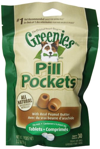 Greenies 30-Piece Canine Dog Treat with Pill Pocket for Tablet, Peanut Butter, 3.2 Ounce Package, (Pack of 6)