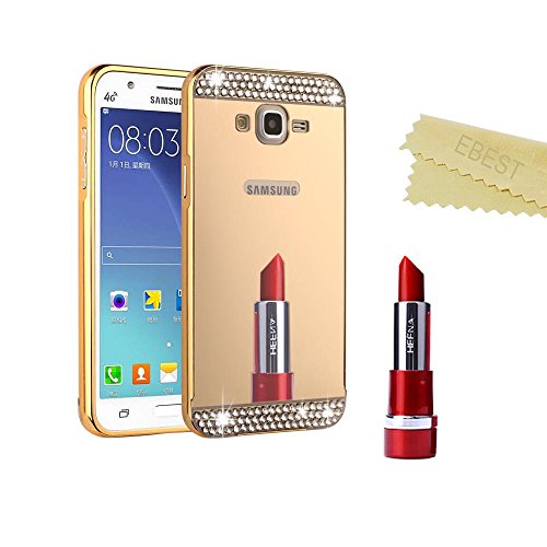 Galaxy Core Prime Case, EBEST Luxury 3D Handmade Bling Anti-scratch Electroplate Mirror Acrylic PC Back Cover Case and Metal Bumper Frame for Samsung Galaxy Core Prime, Gold with Bling Mirror