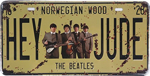 Uniquelover Hey Jude the Beatles Music Guitar Team Retro Vintage Auto License Plate Tin Sign Size 12 X 6inches