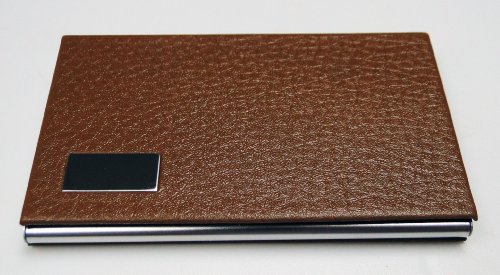 OrangeTag Business Name Card Holder Steel Leather Wrap Case - Brown