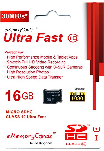 eMemoryCards 16GB Ultra Fast Class 10 Micro SD SDHC Memory Card For Sony Xperia E1 Mobile