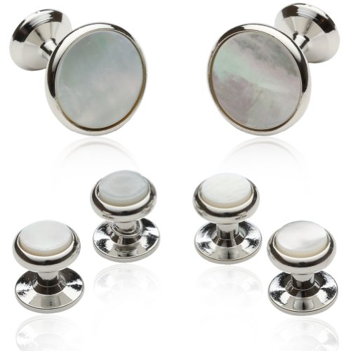 Cuff-Daddy Mother of Pearl and Silver-tone Cufflinks and Studs