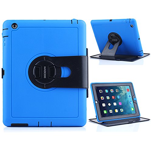 Honeycase Military-Duty Full Body Rugged Hybrid Protective Shockproof Defender Case Cover with Built-in Screen Protector [360 Degree Rotatable] [Multi-Adjustable Stand]for iPad 4th Generation, iPad 2 and 3 (Blue)