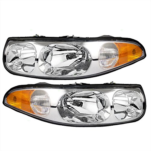 Driver and Passenger Headlights Headlamps with Fluted High Beam Replacement for Buick 19245379 19245372