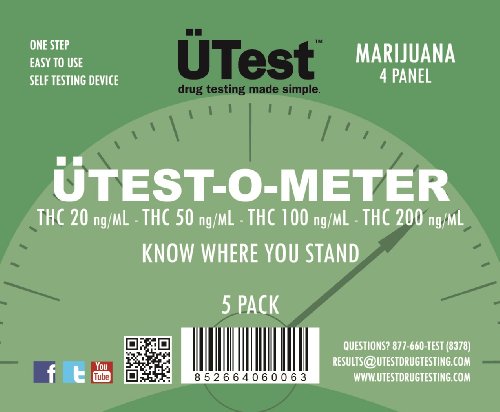 ÜTest EXCLUSIVE: ÜTest-O-Meter Marijuana THC Drug Test - 4 Levels 1 Test: THC 20 ng/mL- 50 ng/mL - 100 ng/mL - 200 ng/mL (5 Pk)