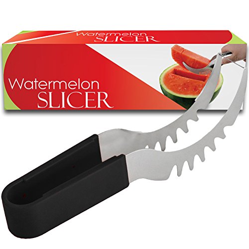 Watermelon Slicer Corer & Saver, For Melons & More, Cutter Tongs, Stainless Steel Knife Peeler by Kitchen Dreams