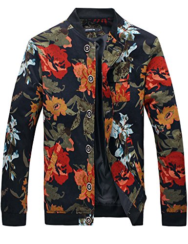 SSLR Men's Floral Stand Collar Jacket