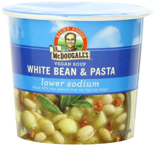 Dr. McDougall's Right Foods Vegan White Bean & Pasta Soup, Light Sodium, 1.8-Ounce Cups (Pack of 6)