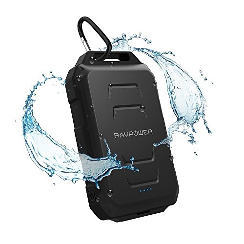 [Rugged External Battery] RAVPower 10050mAh Portable Charger Waterproof Dustproof Shockproof Power Bank with iSmart Ports Built-in Flashlight - Black
