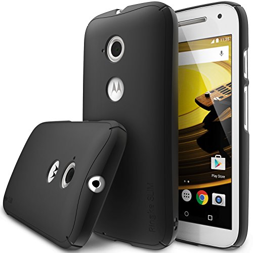 Moto E 2015 Case - Ringke SLIM ***Top and Bottom Coverage*** [BLACK][FREE HD Clarity Film] Advanced Dual Coating Technology All Around Protection Hard Case for Motorola Moto E 2015 - ECO Package