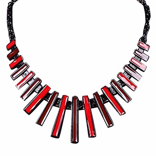 Qiyun Geometric Red Enamel Graduated Stick Bib Choker Necklace Earrings Set Ge ome trique e mail Rouge Baton Collier