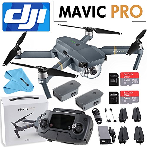 DJI Mavic Pro Collapsible Quadcopter: Includes 2X SanDisk 64GB MicroSD Card+ Cleaning Cloth+1 Intelligent Flight Battery