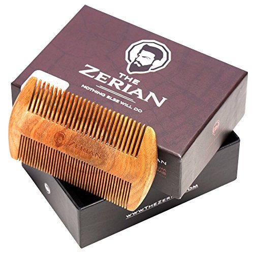 Beard Comb - Fine & Coarse Tooth - Handmade Genuine Sandalwood Brush for Hair - Smells Amazing - Anti-Static - No Snag - For Stylish Beard & Mustache Grooming- Best Premium Giftbox Set