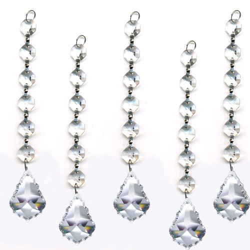 Magnificent Clear 5 Pieces Diamond Hanging Crystal Garland Wedding Strand with 6 Beads and 1.5 Inches Pendalogue Prism Pendant Accent By CrystalPlace