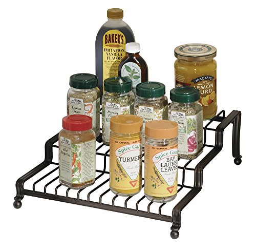 mDesign Kitchen Cabinet Spice Organizer Rack for Herbs, Salt, Pepper, Cinnamon, Ginger, Garlic - Bronze