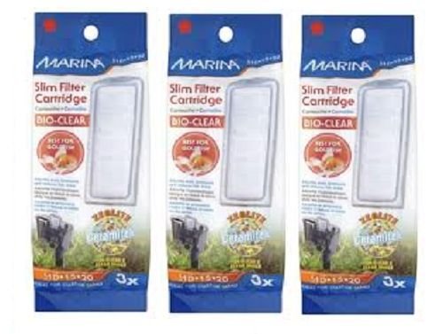 Marina Bio-Clear Slim Filter Cartridge 3 x 3 pack, zeolite with ceramitek pad for S10, S15, and S20 goldfish and tropical