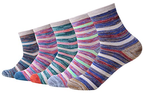 QBSM 5 Pack Womens Cute Colorful Striped Novelty Funky Ankle Cotton Crew Socks