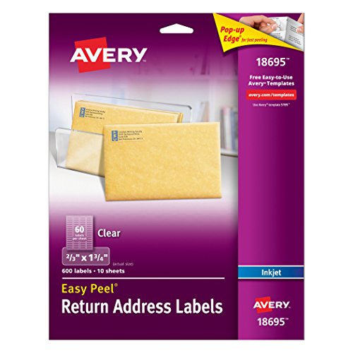 Avery Easy Peel Clear Return Address Labels for Ink Jet Printers, 2/3 X 1.75-Inches, Pack of 600 (18695)