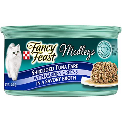 Fancy Feast Wet Cat Food, Elegant Medleys, Shredded Tuna Fare with Garden Greens in a Savory Broth, 3-Ounce Can, Pack of 24