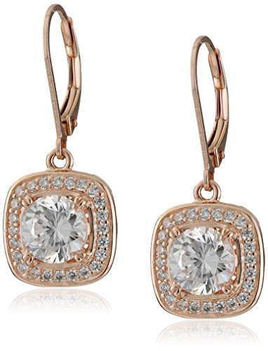 Sterling Silver Cubic Zirconia Round-Cut Halo Drop Leverback Earrings (3 cttw)