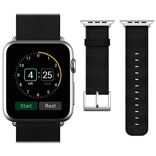 Dveda 42mm Genuine Leather Wrist Band with Stainless Lugs for Apple Watch Sport Edition 42mm,Black
