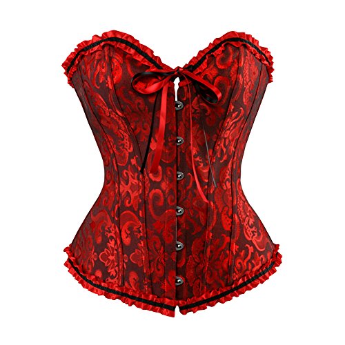 ErQi Women's A819 Lace Up Boned Overbust Corset Large Black Red