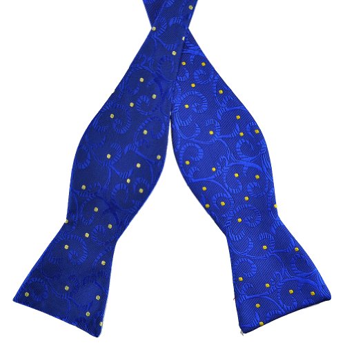 PenSee Mens Jacquard Woven Silk Self Bow Tie Blue and Yellow Polka Dots Bow Ties