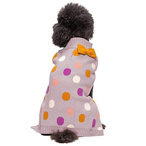 Blueberry Pet 12-Inch Back Length Clothes for Dogs Pretty Multi-color Polka Dot Dog Sweater With Bow Tie