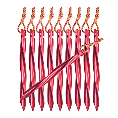 Tripmas Premium Aluminum Tent Stakes 10 Pack - Swirled Shape Tent Pegs with Nylon Pouch - 8 Length Each