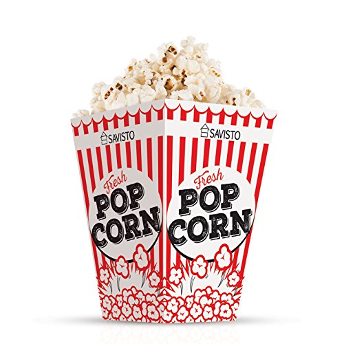 Savisto Red & White Retro Cinema Style Popcorn Party Boxes - Pack of 12