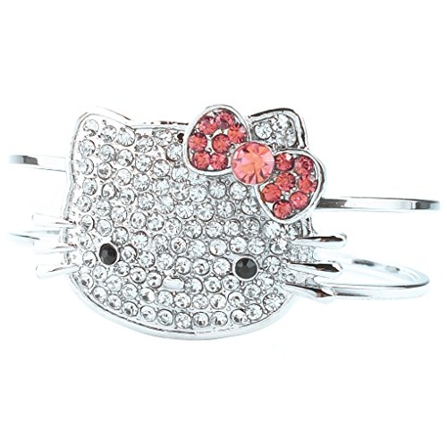 Finov Pink Bow Kitty Crystal Bangle Bracelet