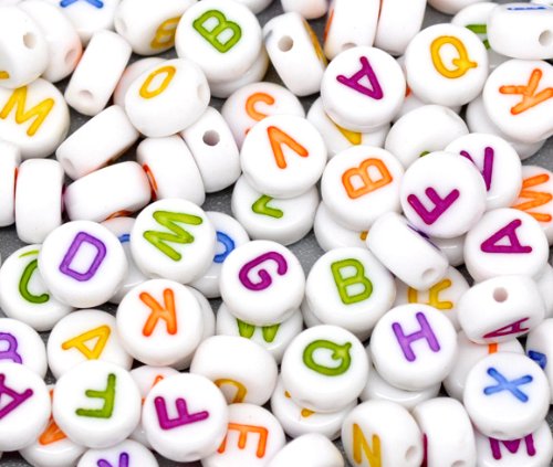 Rockin Beads Brand, 450 Mixed White Acrylic Alphabet /Letter A-z Coin Spacer Beads 7x4mm Round Sold Per Pack of 450