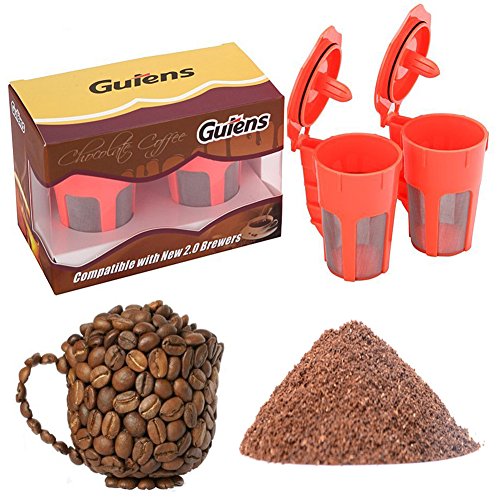 Gutens 2 Pack Reusable Carafe K-Cups Reusable coffee filter for Keurig 2.0 -K200, K300, K400, K500 Series