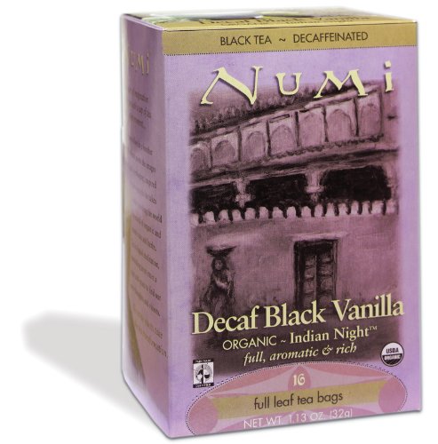 Numi Organic Tea Decaf Black Vanilla, Full Leaf Decaf Black Tea in Teabags, 16-Count Box (Pack of 6)