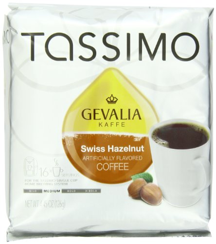 Gevalia Swiss Hazelnut Coffee (Medium), 16-Count T-Discs for Tassimo Coffeemakers (Pack of 2)