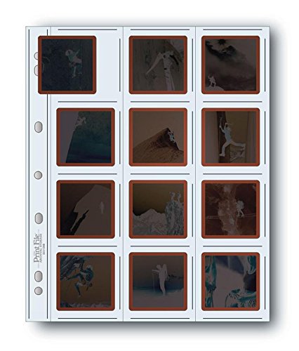 Print File Archival Storage Page for Slides, 35mm (2x2), Holds 20 Slides, Top-Load, Heavyweight (8-Mil), Clear Back (Binder Only) - Pack of 25