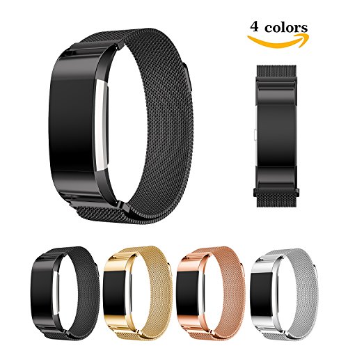 Chok Idea Fitbit Charge 2 Strap Band Replacement,Magnet Lock Milanese Loop Stainless Steel Bracelet Strap Band for Fitbit Charge 2 (6.1-8.4) - Black