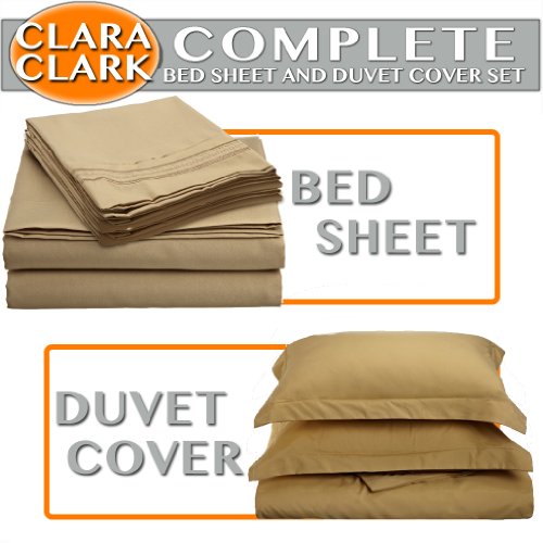 Clara Clark Complete 7 Piece Bed Sheet and Duvet Cover Set, Cal King Size, Camel Yellow Gold
