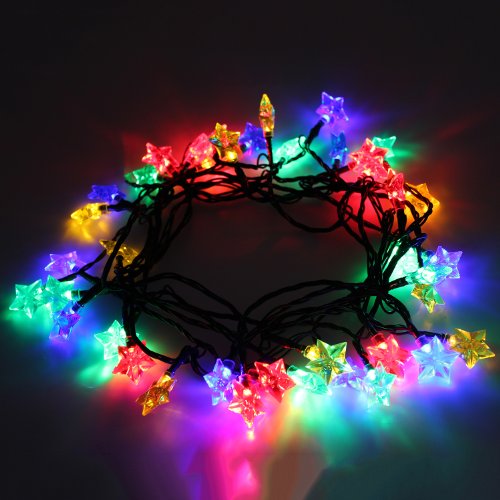 40 Multi Coloured LED Christmas Tree Lights String with Star Shade - 1.8m Cable
