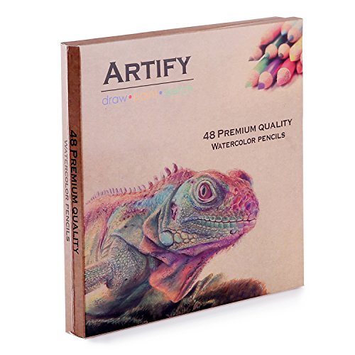 Mothers Day Gift Artify 48 Pcs Artist Grade High Quality Watercolor Pencils with 2 Outline Pencils, a Set of Water Soluble Colored Pencils| Accessories: Sharpener, Eraser & Blending Brush| Money Back Guarantee
