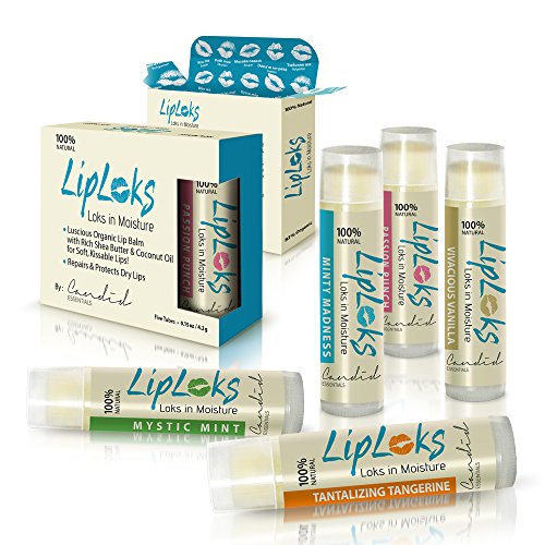 LIP BALM - 5 Pack - Organic & 100% Natural - With Organic Coconut Oil, Organic Beeswax, Wildcrafted Shea Butter - Proven to Moisturize, Repair, & Protect Your Dry, Chapped Lips - No Chemicals