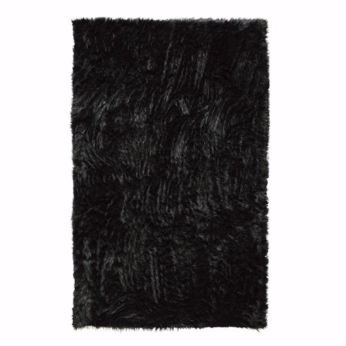 Faux Sheepskin Area Rug, 4'X6', Black