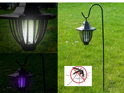 2 in 1 LED Solar Hanging UV Mosquito Insect Bug Zapper Killer Garden Light Lamp Pest Fly Bug Zapper est Mosquito Biting Insects Killer Zapper Trap Easy Hygienic Effective High Performance