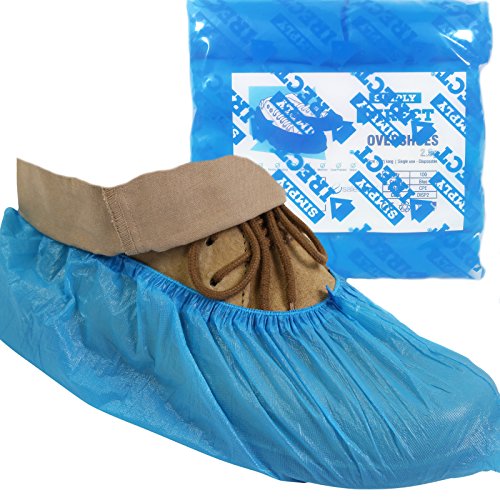100 standard disposable shoe covers / overshoes. Floor, carpet, shoe protectors CPE 2.5g x 100. Embossed. Light to medium use.