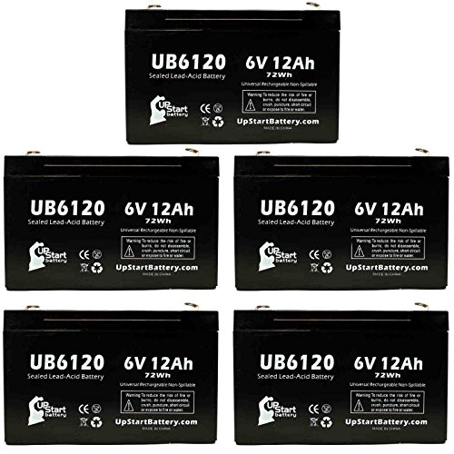 5x Pack - UB6120 Universal Sealed Lead Acid Battery Replacement (6V, 12Ah, 12000mAh, F1 Terminal, AGM, SLA) - Includes 10 F1 to F2 Terminal Adapters - Compatible with INTERSTATE BATTERIES PC6100, Panasonic Lc R0612p, Power Patrol Sla0955, Teledyne Big Beam H2rq12s7, Tripp Lite 1000usb, Omnismart350hg, Cf 8k2u, Watchmaster G53, Csb Prism Gp6110 , Saft Again & Again Pb2400, Tripp Lite 750rm1u, Alaris Medical Infusion Pump 800 Series, Streamlite Maglite 45937, Tripp Lite Omnivs1000, Atlite Ps6100, Streamlite Maglite Litebox, Tripp Lite Smart500rt1u, B&B Bp12 6