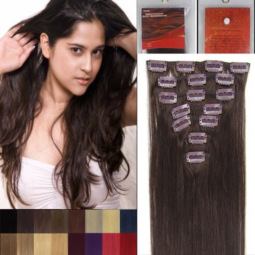 Silky 20 Inch 02 DARK Brown Remy Clip In Human Hair Extensions_7 Pieces Set_Clips Women Beauty Style _70g Weight